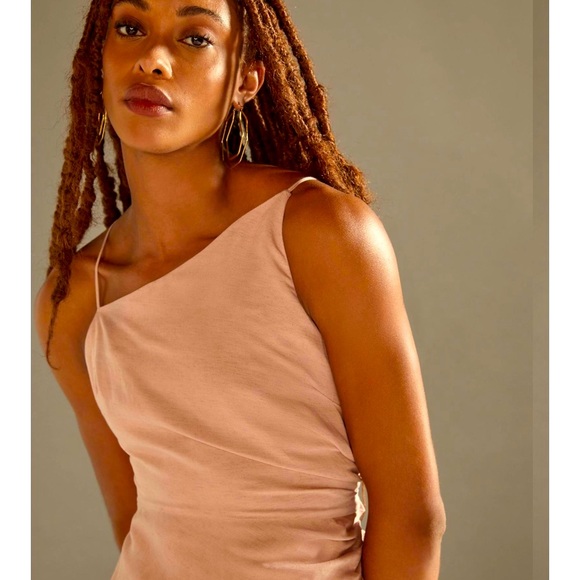 BY ANTHROPOLOGIE RUCHED ASYMMETRICAL MIDI DRESS PINK COLOR SIZE 14 NWT - Picture 3 of 13